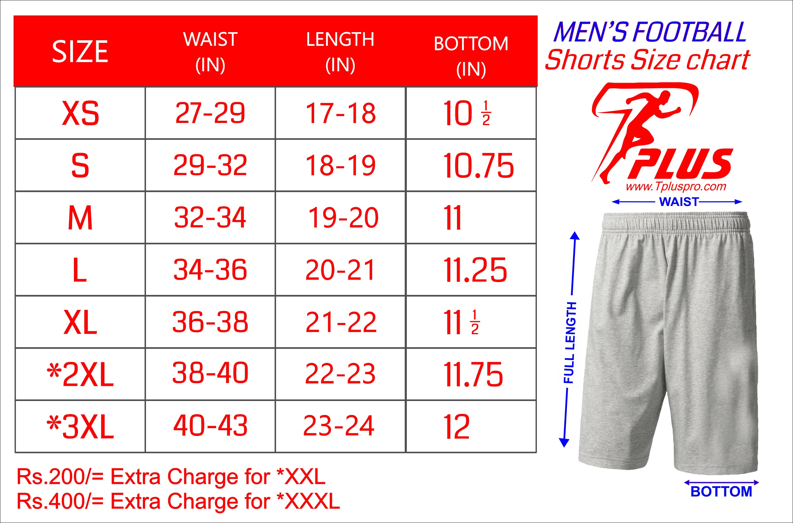 Shorts Size Chart